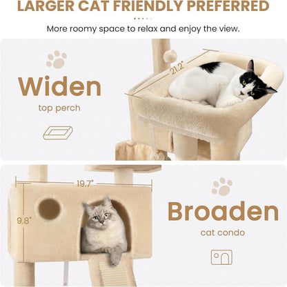 SHA CERLIN 65in Larger Cat Tree Tower Condo for Indoor Kitties/Multi-Level Furniture Activity
