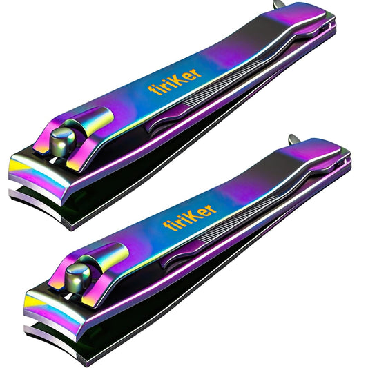 2PCS Stainless Steel Nail Clippers,Rainbow Fingernail Clipper and Toenail Clipper, Wide Easy Press
