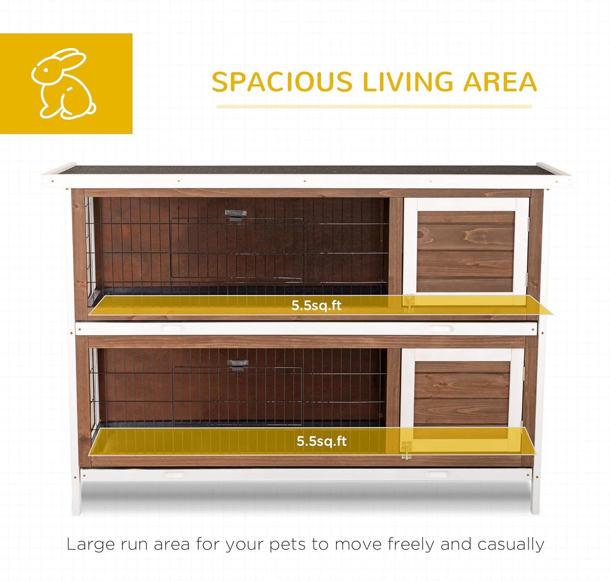 PawHut 54" 2-Story Large Rabbit Hutch Bunny Cage Wooden Pet House Small Animal Habitat with