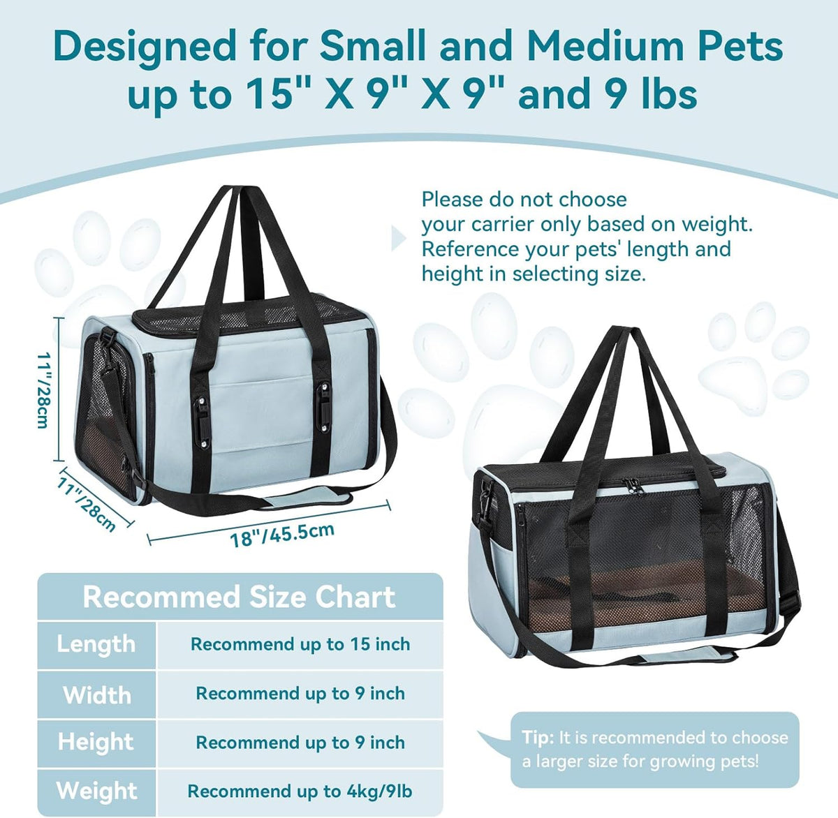 PETSFIT Soft-Sided Cat Carriers & Car Seats with Patent Safe Buckles, Clip-On Harness，18"x11"x11"
