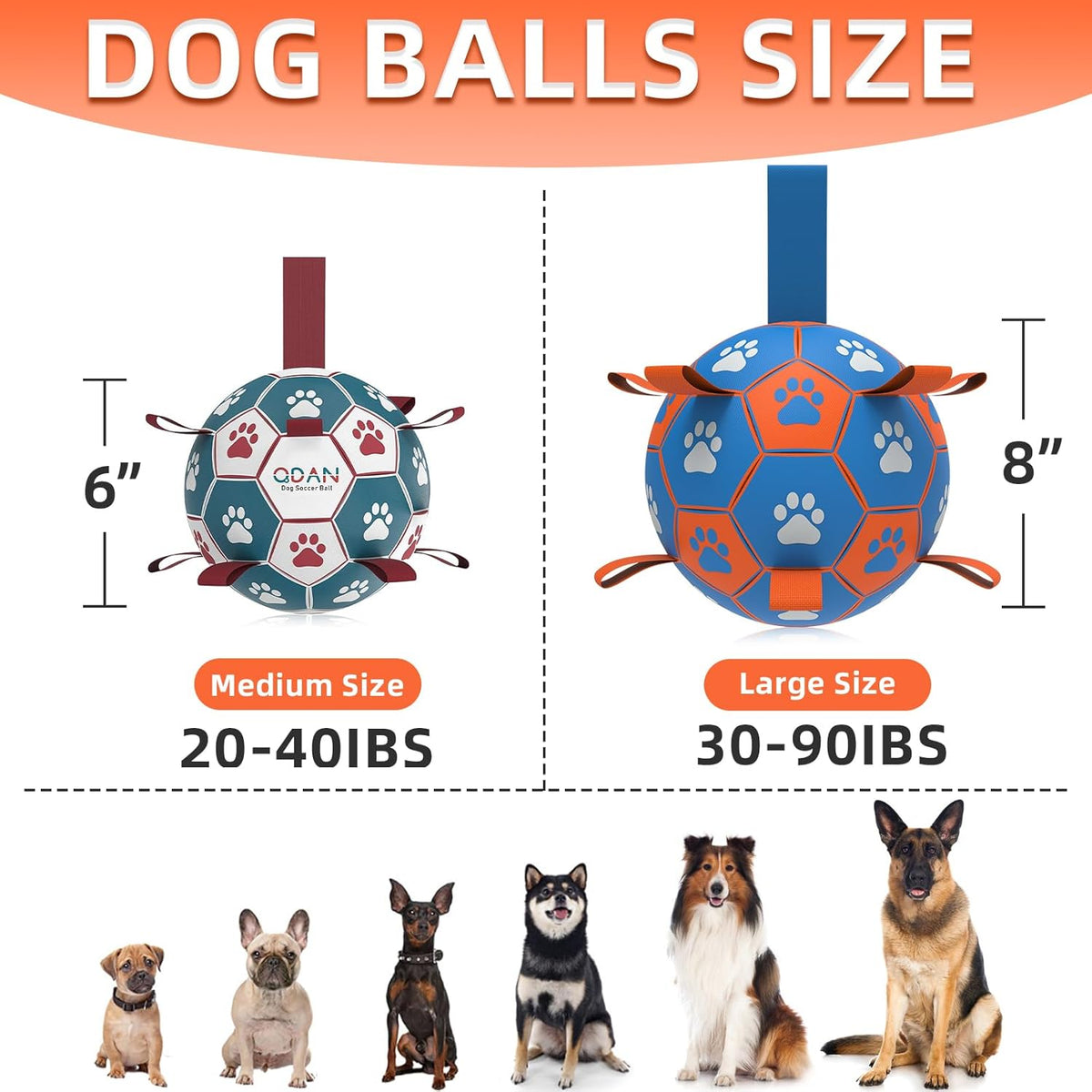 QDAN Dog Ropes Toys Soccer Ball with Straps, Puppy Birthday Gifts, Tug Toy, Durable Dog Balls for
