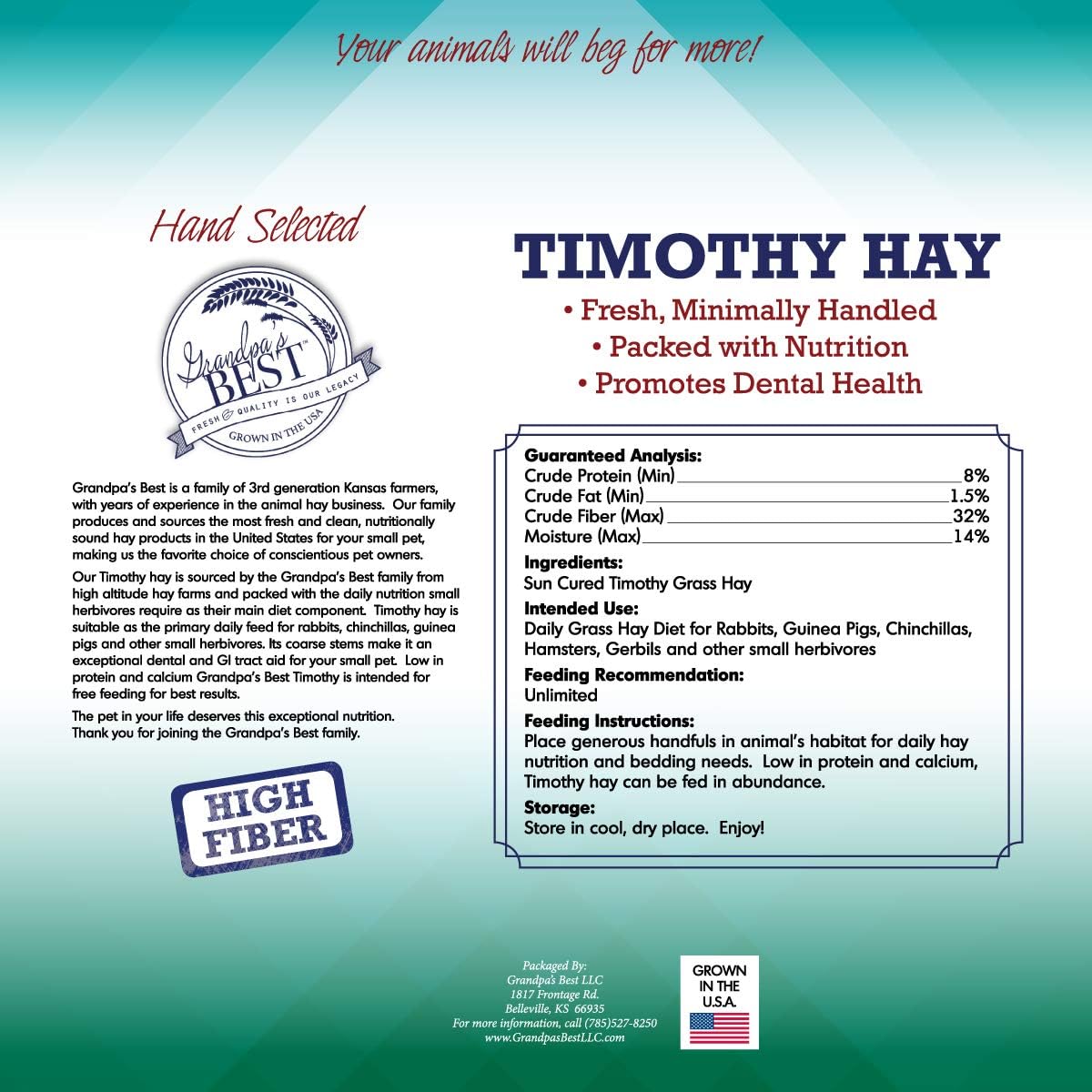 Grandpa's Best Timothy Hay Bale, 40 oz