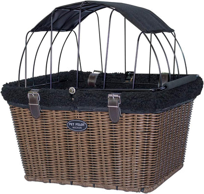Travelin K9 Pet-Pilot MAX Wicker Bike Basket for Dogs/Cats - Includes Wire Cage Top w/Sun Shade +