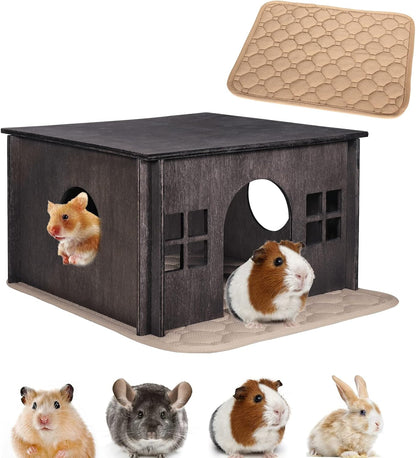 Wooden Guinea Pig House with Windows,Hamster Hideout, Large Size Suitable for Two Guinea Pig