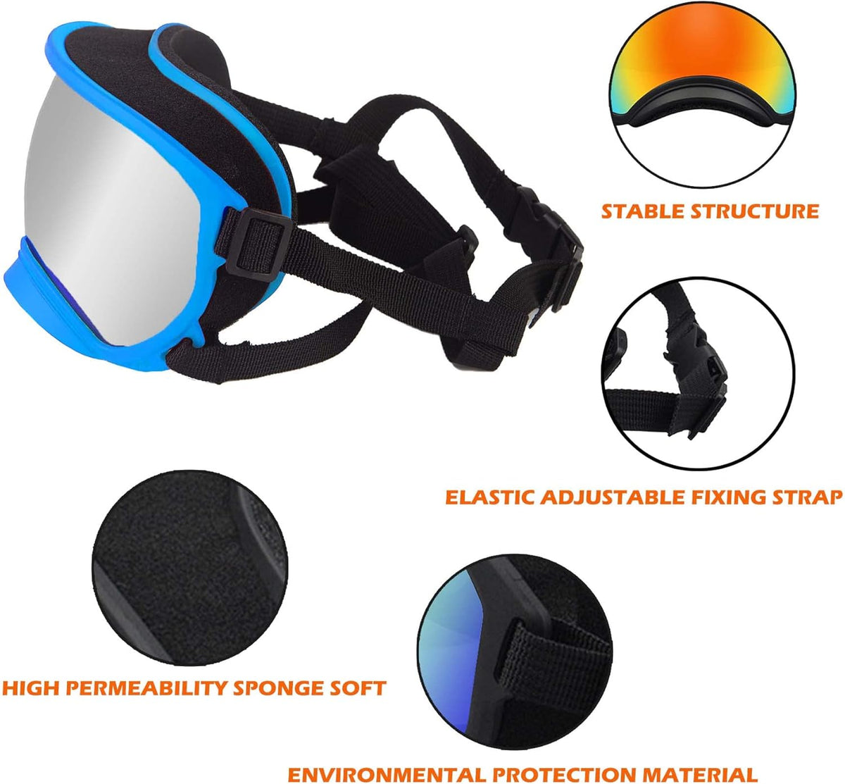 Winproof Large Dog Sunglasses with Adjustable Strap, UV Protection, Soft Goggles for Medium-Large