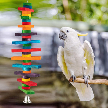MEWTOGO 2 Pcs Bird Toys - Parrot Toys with Multicolored Natural Wooden Blocks, Chewing Sticks for