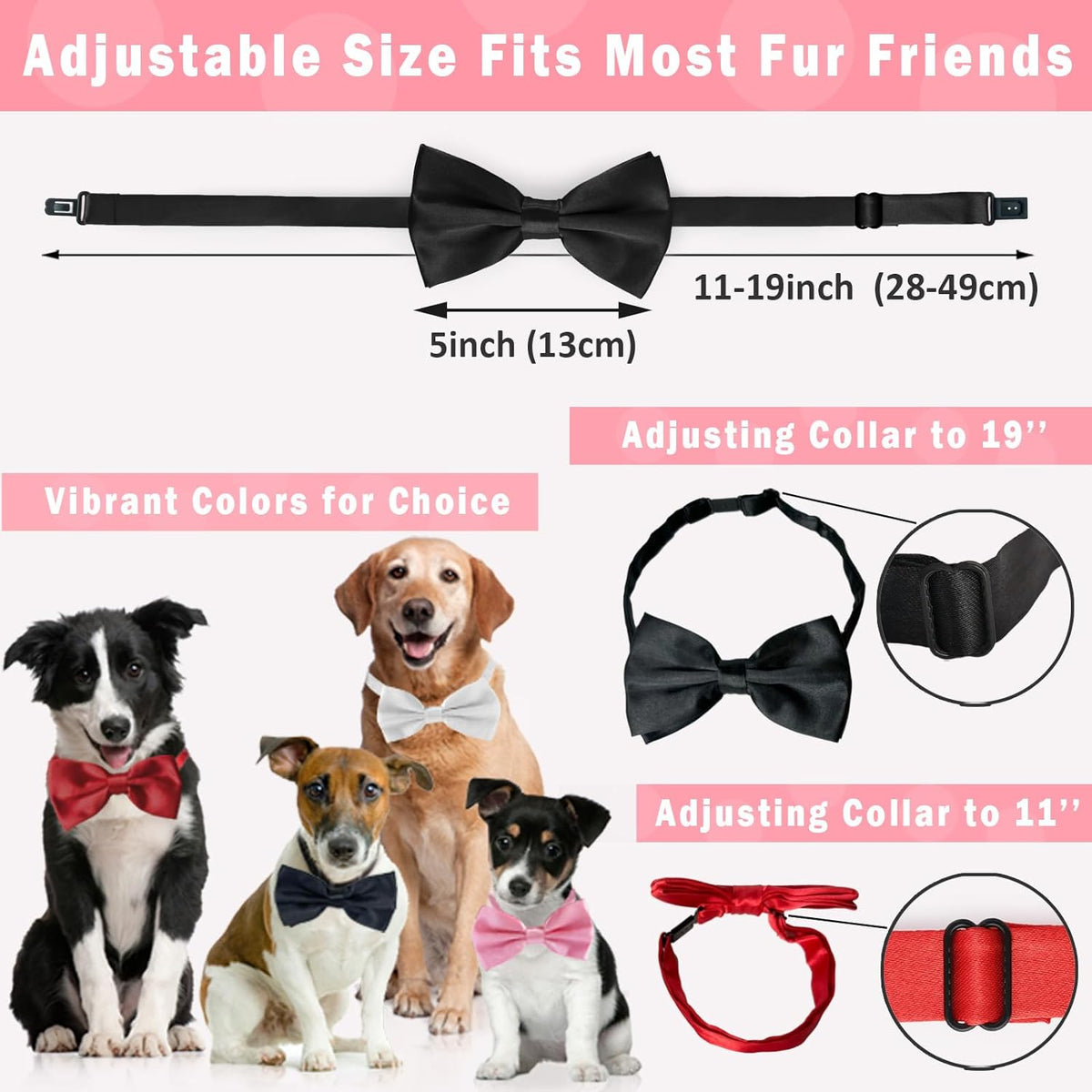 KOOMOX Red Bow for Dog, Adjustable Dog Bow Tie Collar for Medium and Large Dogs Cats Pets Wedding
