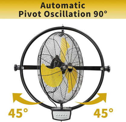 HiCFM 20" Remote Control Wall Mount Fan, 5100 CFM High Velocity 3-Speed Oscillating Wall Fans with