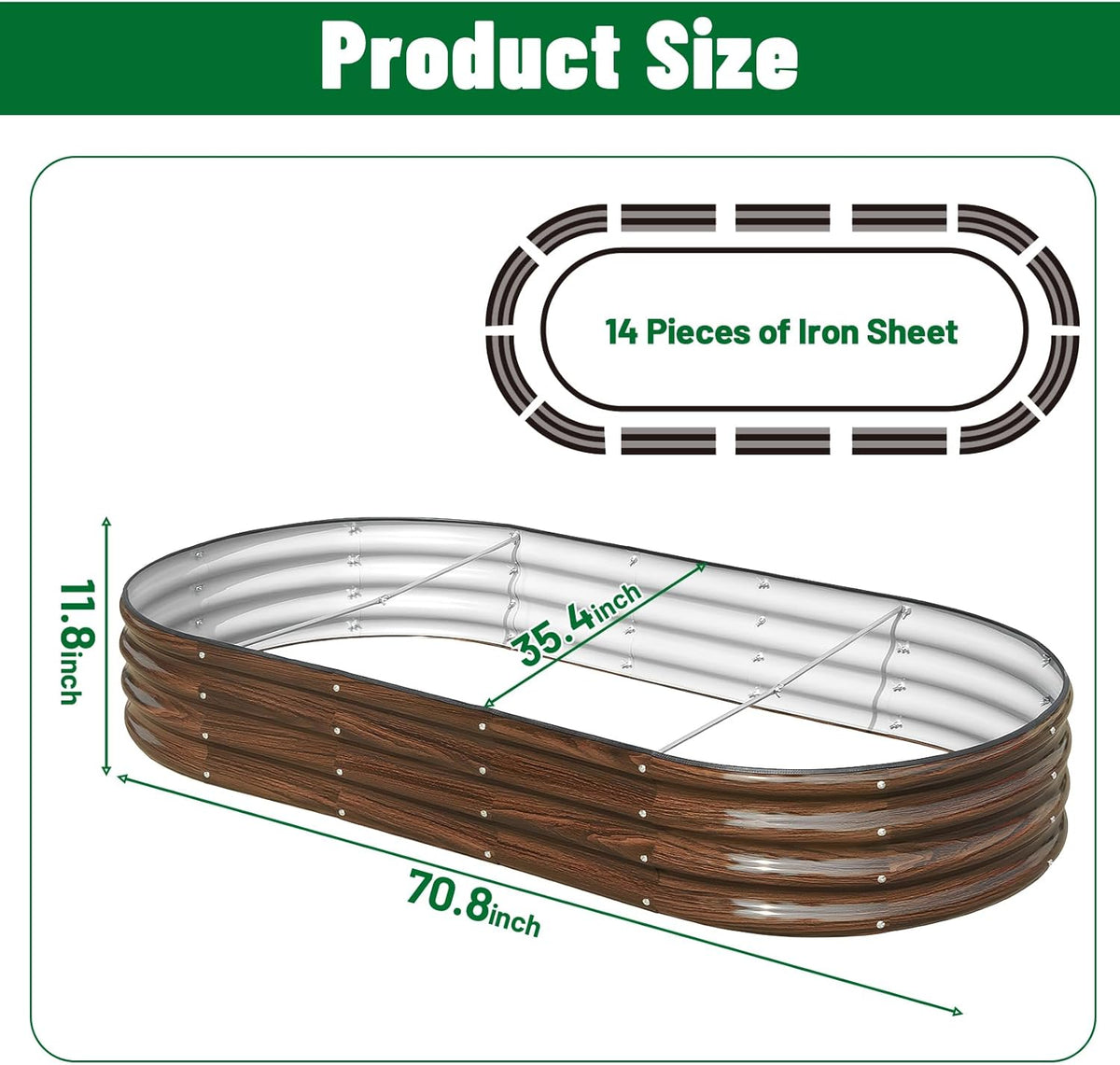 SnugNiture 6x3x1ft Raised Garden Bed Kit, Outdoor Oval Metal Garden Planter, Ground Planter Box for