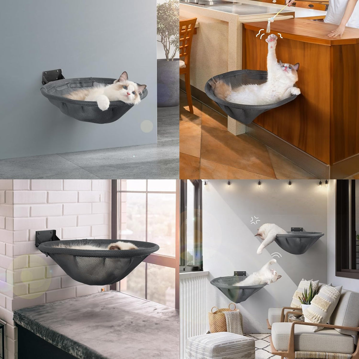 Cat Hammock Wall Mounted, Foldable & Stable Cat Beds- Breathable Cat Wall Shelves for Sleeping