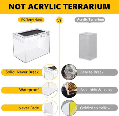 Reptile PC Terrarium,Anti Breakage 12x7x9 inch Insect Amphibians Tank Spider Starter Kits,Top
