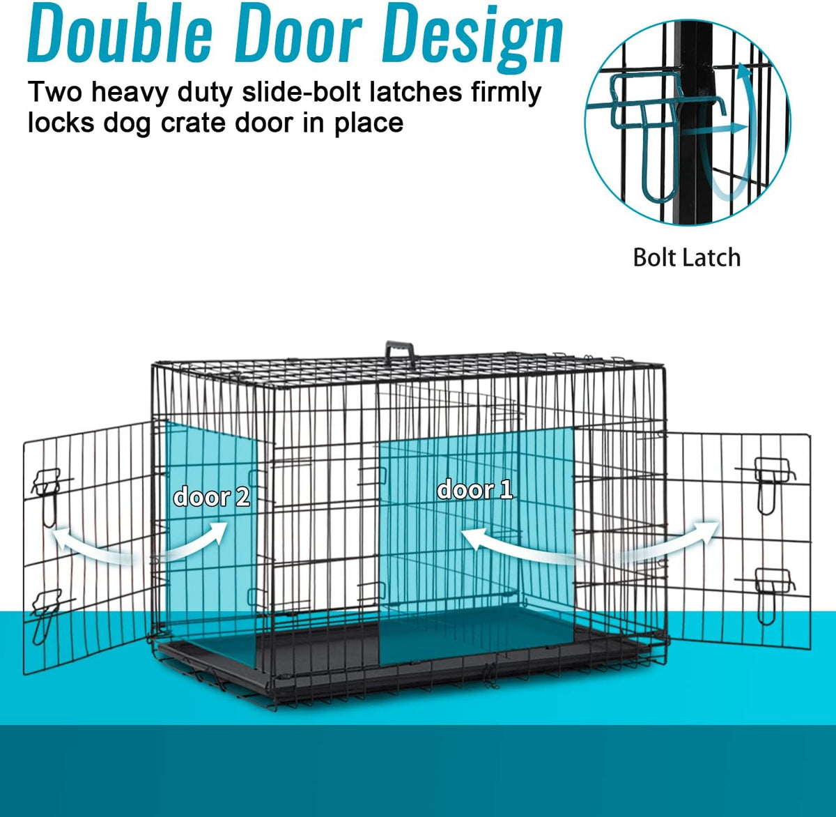 FDW Dog Crate for Small Dogs 24 Inch Folding Metal WirePet Cage Double Door W/Divider Panel Indoor