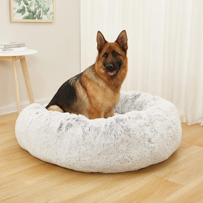 Bedfolks Calming Donut Extra Large Dog Bed, 45 Inches Round, Anti-Anxiety Plush, Washable with