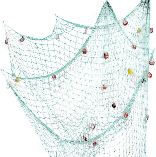 Rosoz Nature Fish Net Wall Decoration with Shells, Ocean Themed Wall Hangings Fishing Net Party