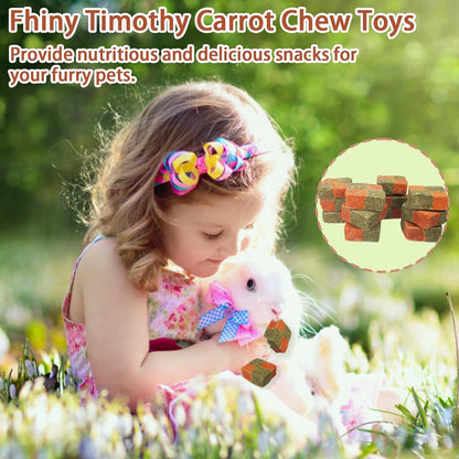 Fhiny 12 PCS Rabbit Carrots Chew Toys, Natural Timothy Hay Biscuit Cubes Rabbit Carrot Molar Treats