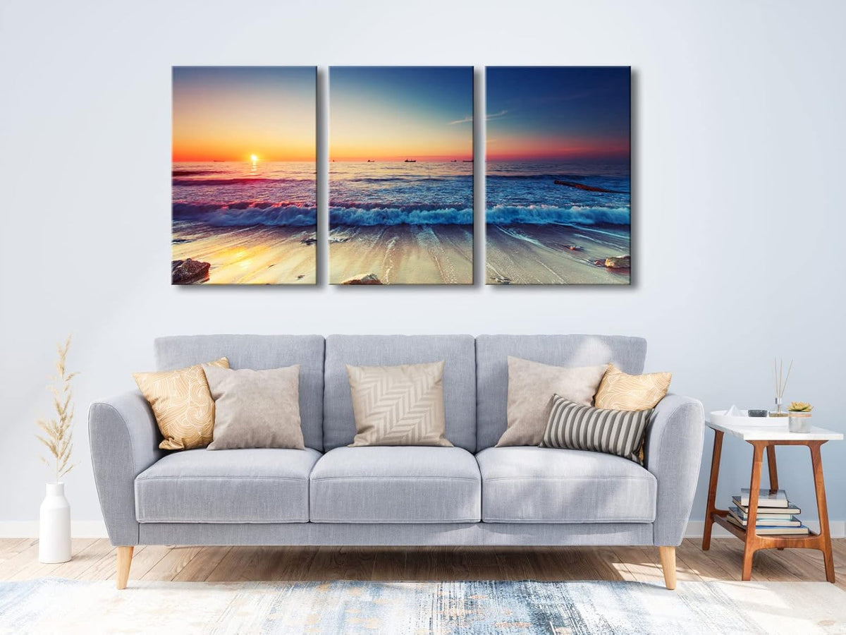 Wieco Art 3 Piece Sea Waves Canvas Prints Modern Seascape Artwork Landscape Pictures Paintings on