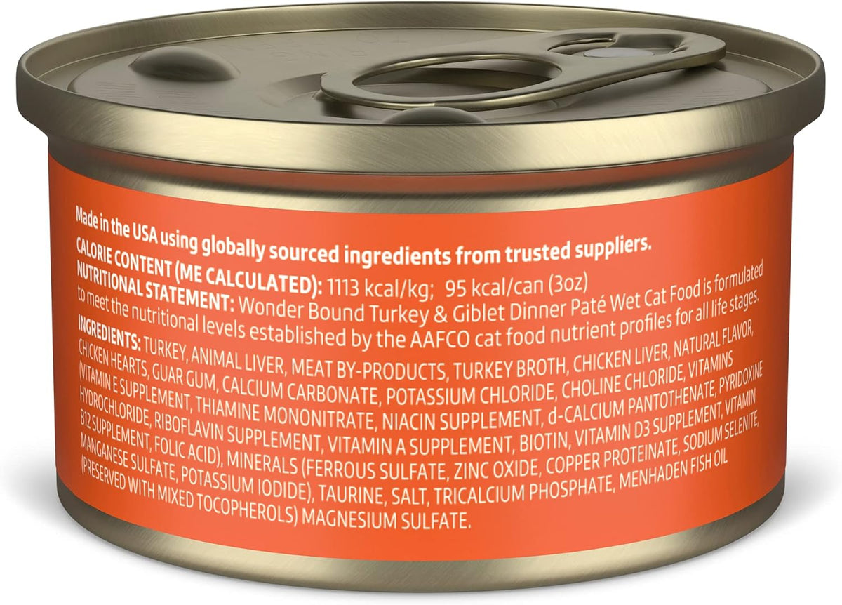 Amazon Brand - Wonder Bound Canned Wet Cat Food (Turkey & Giblet Dinner Paté), No Artificial