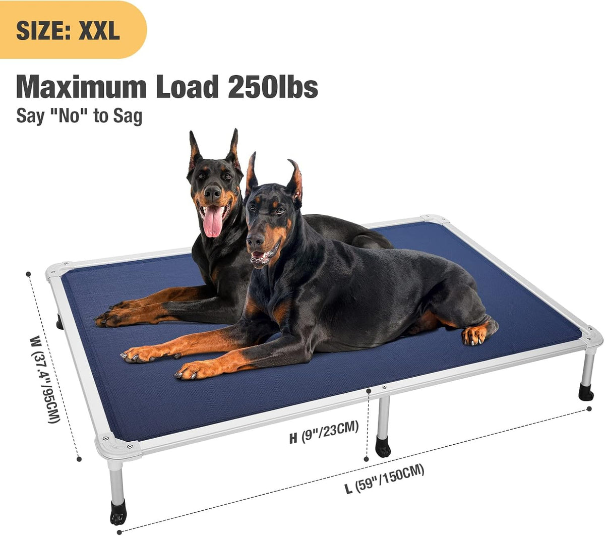 Veehoo Chew Proof Elevated Dog Bed - Cooling Raised Pet Cot - Silver Aluminum Frame and Durable