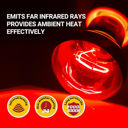 REPTI ZOO 75W Reptile Heat Lamp Bulb 2PCS Infrared Heat Emitter Red Heat Lamp for Reptile