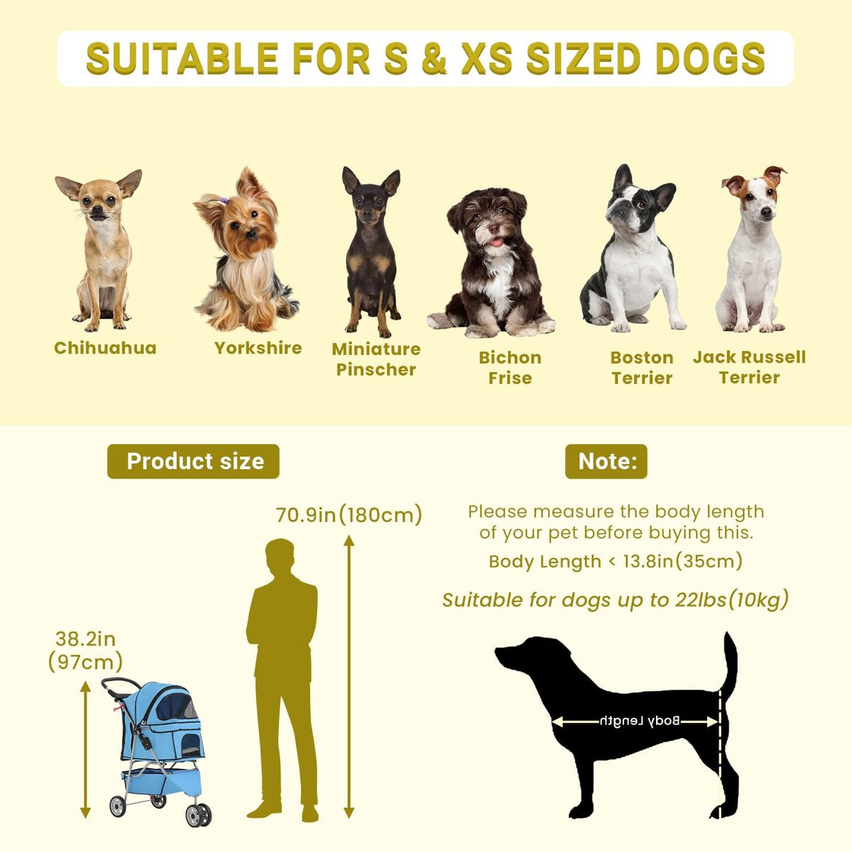 Foldable Pet Stroller for Cats and Dogs 3 Wheels Carrier Strolling Cart with Weather Cover, Mesh