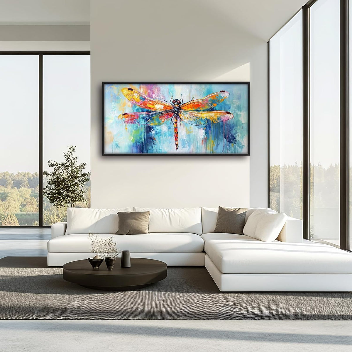 Extra Large Abstract Dragonfly Framed Wall Art for Living Room,Oversized Colorful Dragonfly