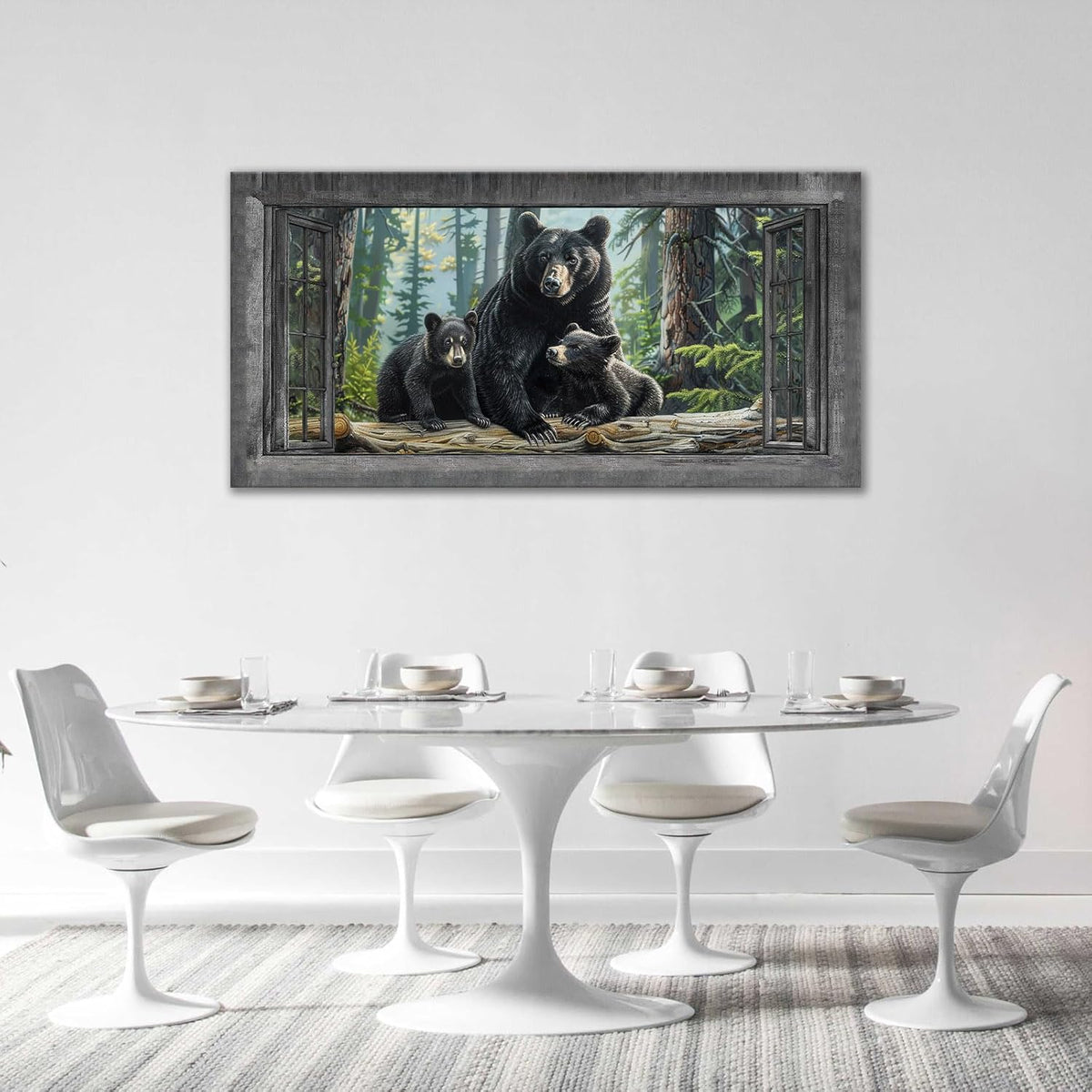 Large Wall Art Black Bear Canvas Cabin Living Room Pictures Prints Forest Oversize Wall Decor