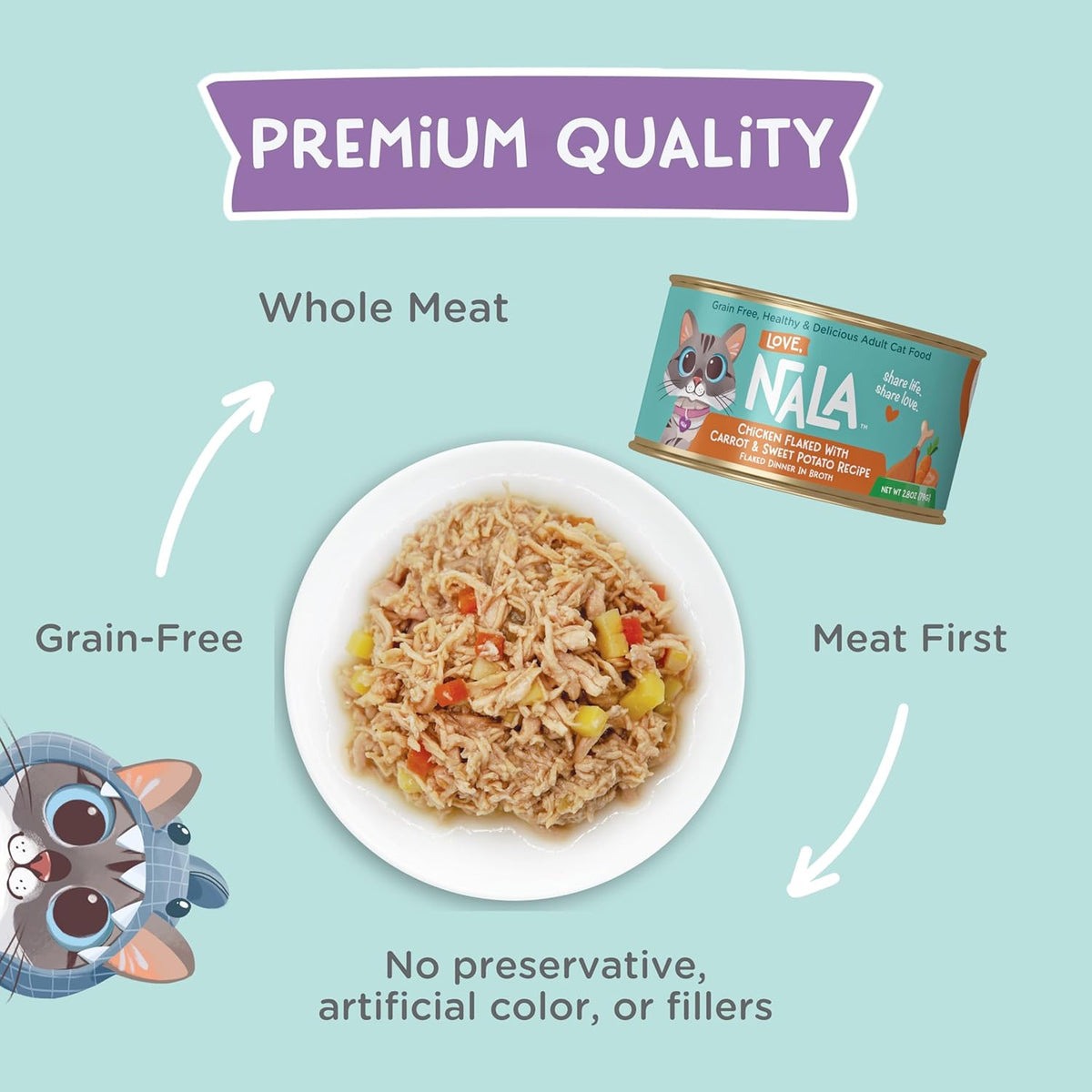 LOVE, NALA - FLAKED Fish & Chicken Variety Pack - 24 Pack- Natural Adult Cat Wet Food - Grain Free