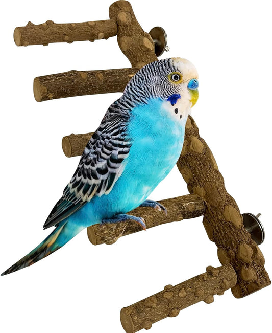 SIMENA Bird Ladder Perch, Natural Wood Parrot Stand, Hamster Climbing Toy, Bird Cage Ladder for