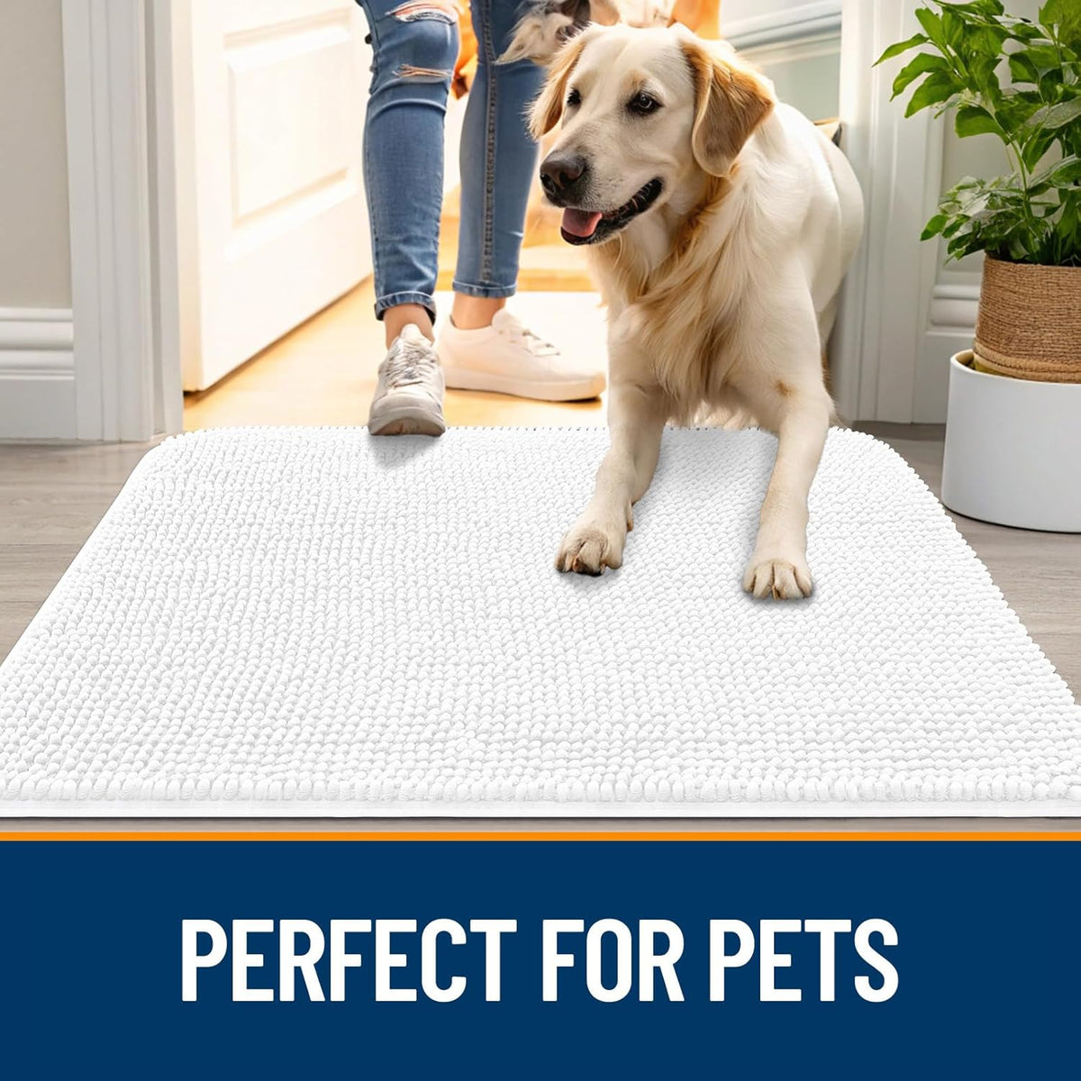 OLANLY Dog Door Mat for Muddy Paws 44x24, Absorbs Moisture and Dirt, Absorbent Non-Slip Washable