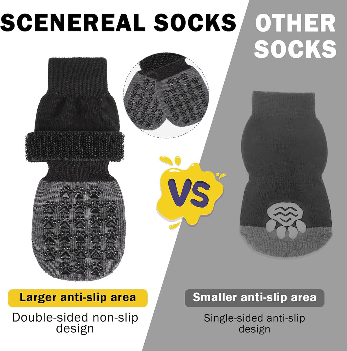 SCENEREAL Dog Socks to Prevent Licking Paws for Hardwood Floors Anti Slip, Dog Grippy Socks Shoes