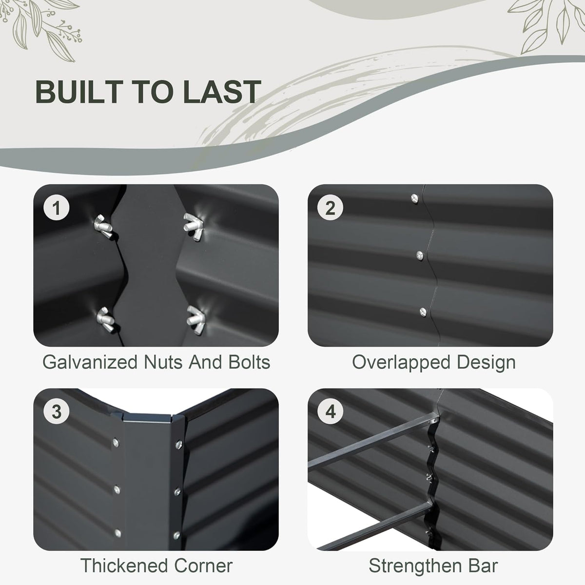 Domi Galvanized Raised Garden Bed, 8x4x1Ft Thickening Metal Planter Box for Vegetables Bottomless
