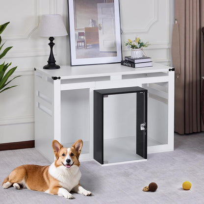 Lovupet Wooden Dog Crate Furniture, Villa Style Dog Kennel for Medium Breed with Glass Door and