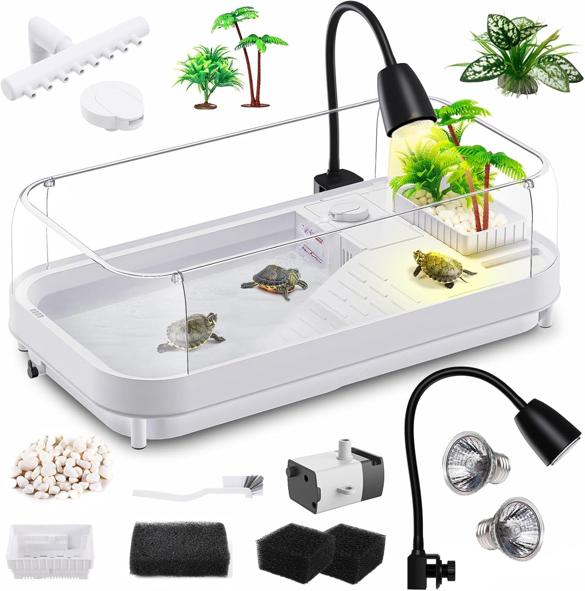 Large Turtle Tank Kit (Tank + Lamp + Filter), Acrylic Turtle Tank Starter Kit, Tank Aquarium with