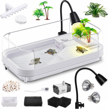 Large Turtle Tank Kit (Tank + Lamp + Filter), Acrylic Turtle Tank Starter Kit, Tank Aquarium with