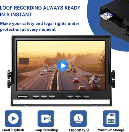 1080P Wireless Backup Camera System for RV Trailer Truck Camper,10 Inch DVR Monitor w/Recording IR