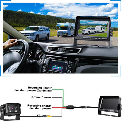 Rear View Camera Kit, Wired Backup Camera System 7 Inch Monitor IP69 Waterproof IR Night Vision