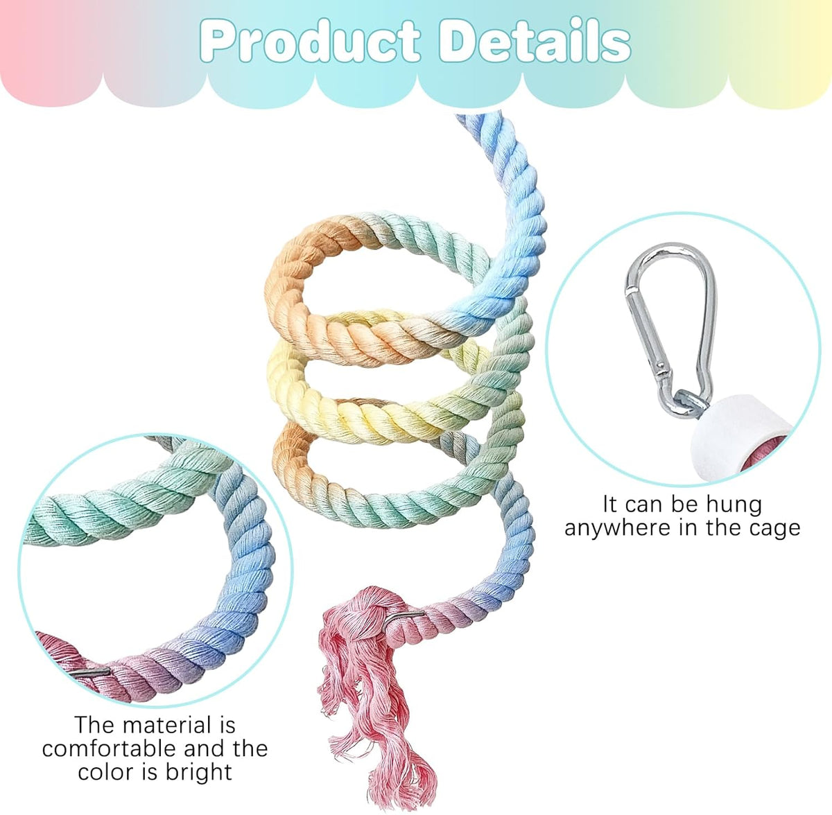 BNOSDM 3 Pcs Bird Rope Perches Gradient Colorful Bendable Climbing Rope Ladders Swings Toy Parakeet