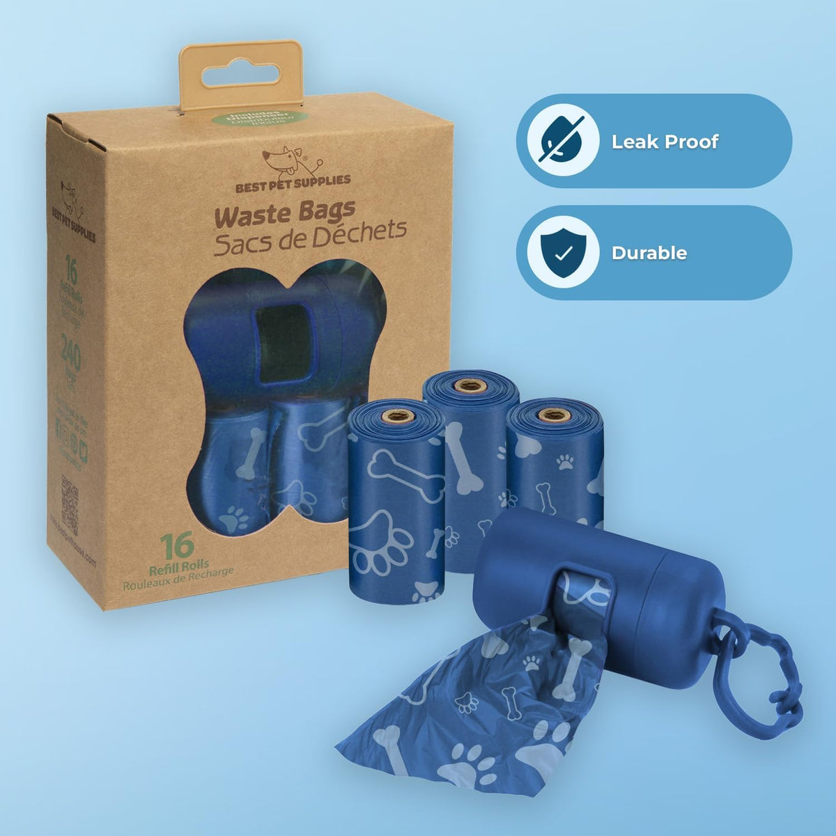 Best Pet Supplies Dog Poop Bags (240 Bags) for Waste Refuse Cleanup, Doggy Roll Replacements for