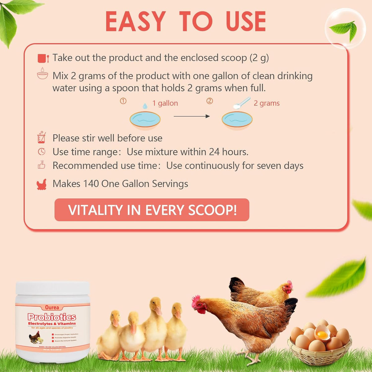 Chicken Electrolyte, Vitamin & Probiotic Supplement - Support Hydration Digestion Immunity Egg