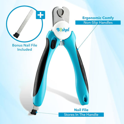 Dog Nail Clippers and Trimmer by Boshel - with Safety Guard to Avoid Over-Cutting Nails & Free Nail