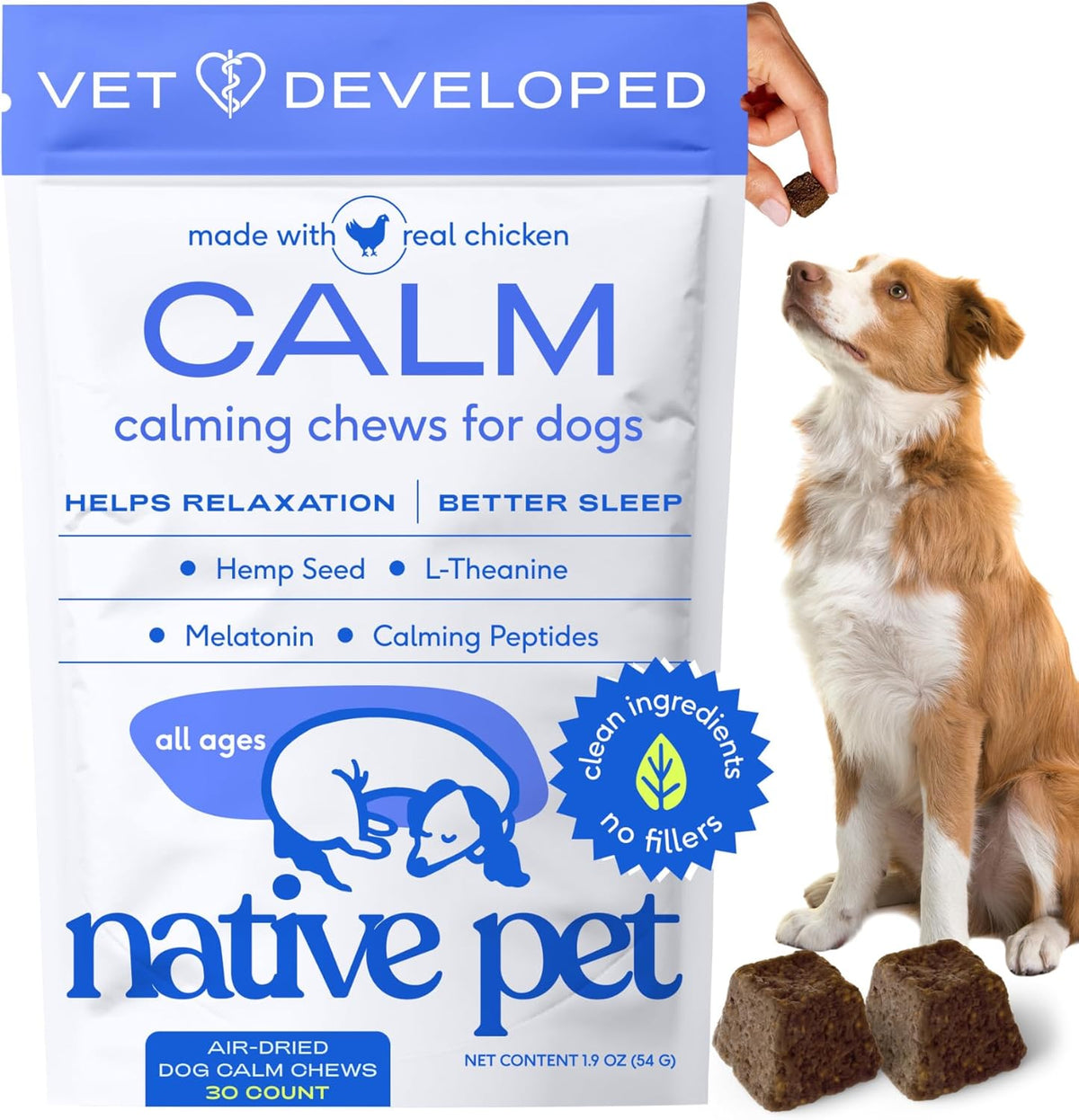 Native Pet Calming Chews for Dogs - Melatonin for Dogs Anxiety Relief - Grain Free All Natural Hemp