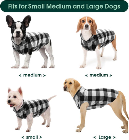Kuoser Dog Fleece Vest,Warm Plaid Dog Sweater with Leash Hole,Soft Turtleneck Winter Pet Jacket