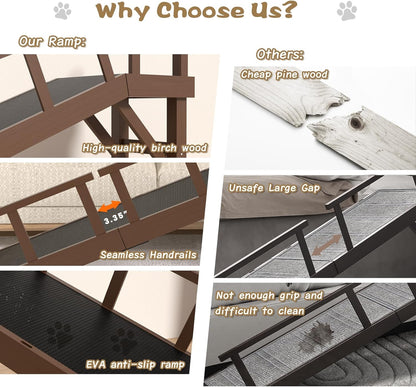 73" Dog Ramp for Bed, Pet Ramp with Removable Side Rail and Non-Slip Surface, Pet Ramp for Small &