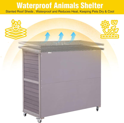Aivituvin Rabbit Hutch Indoor, Bunny Cage with Wheels, 2-Story Design, 2 Deep Trays, Anti Slip