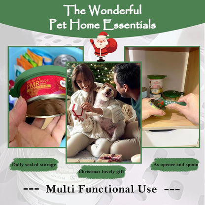 Christmas Pet Set - 3 Cat Food Can Lids & 1 BPA-Free Can Opener | Cute Paw Shape Opener Spatula
