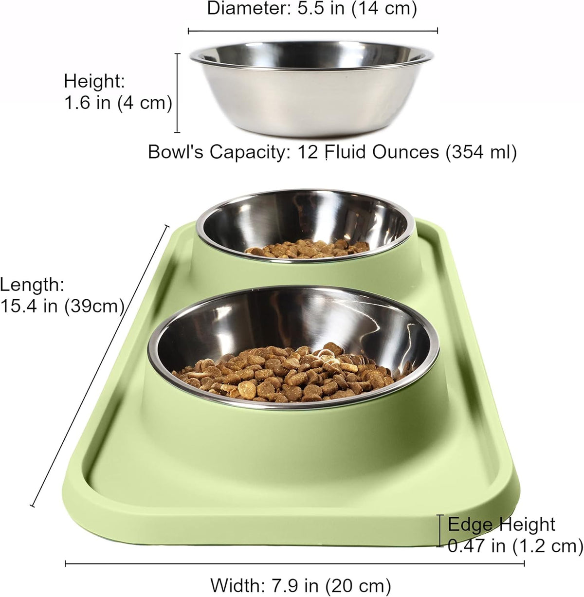 Cat Food Bowls, Cat Bowls Non-Skid and Non-Spill Silicone Pads with PP Stand, Removable Stainless