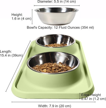 Cat Food Bowls, Cat Bowls Non-Skid and Non-Spill Silicone Pads with PP Stand, Removable Stainless