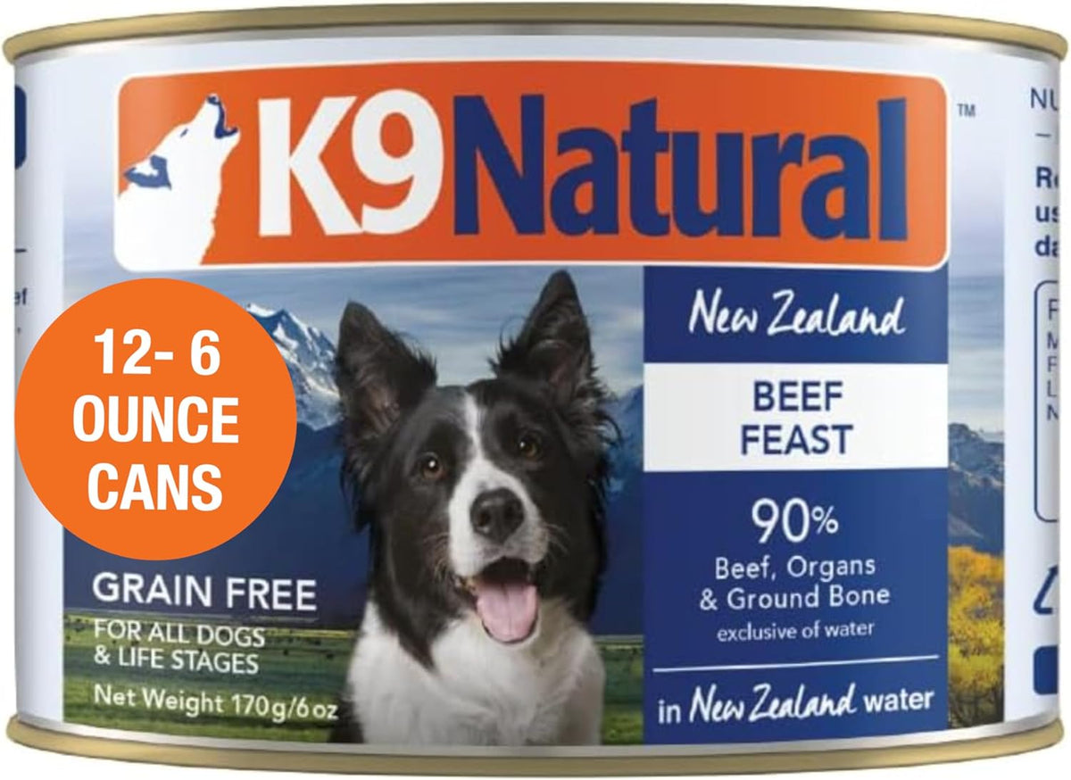 K9 Natural Wet Dog Food Pate, Beef Feast, 6 Oz Cans (Pack of 12), Grain Free, Made in New Zealand
