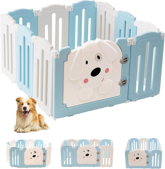 Foldable Dog Play Pen Indoors, Non-Slip Sturdy Puppy Playpen with Door, 25.5" H 10-Panel Adjustable