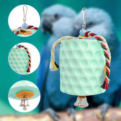Oooct Extra Large Bird Chewing Toy, Parrot Beak Grinding Calcium Stone with Bells, Bird Cage
